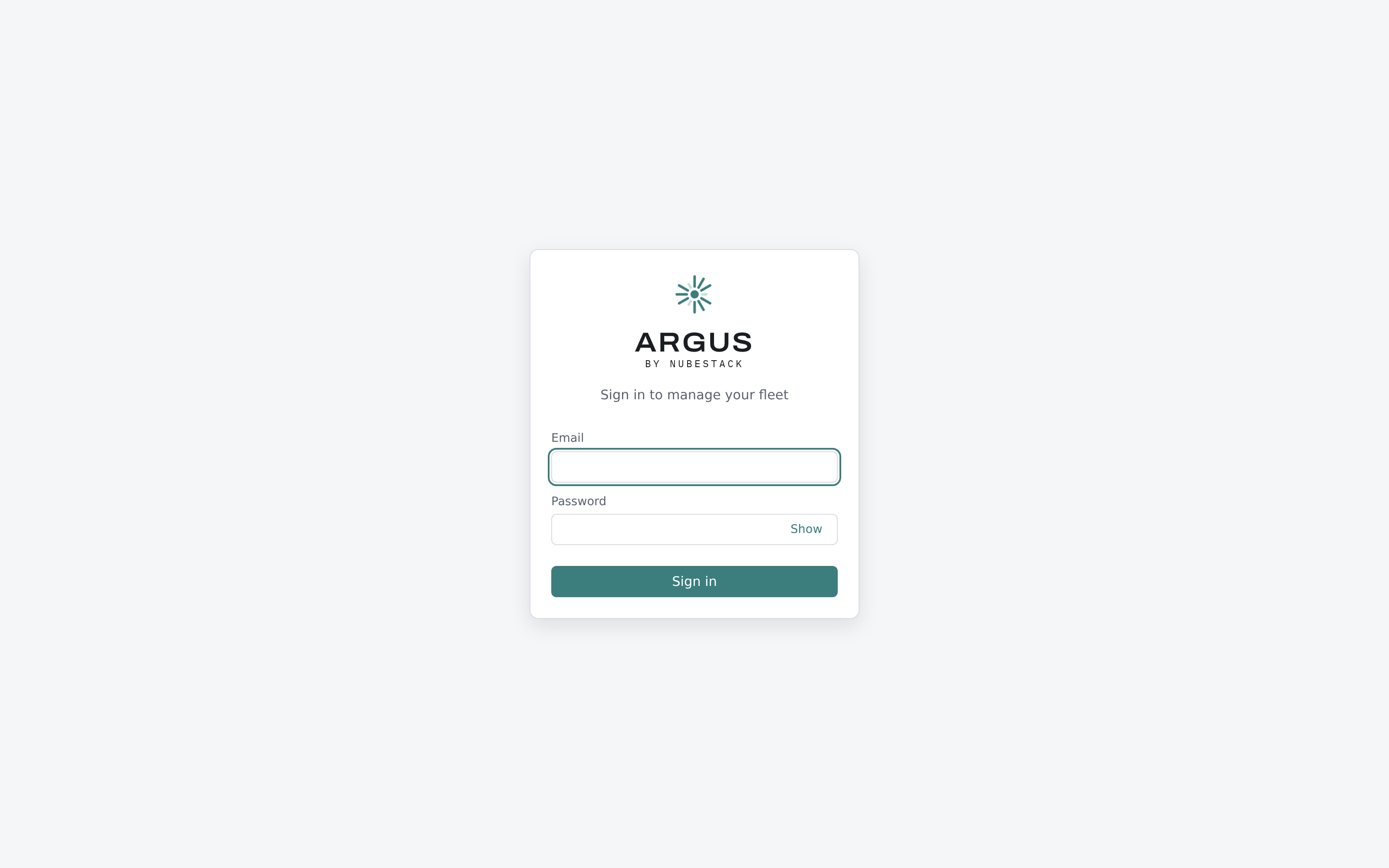 The ARGUS sign-in page, with email and password fields